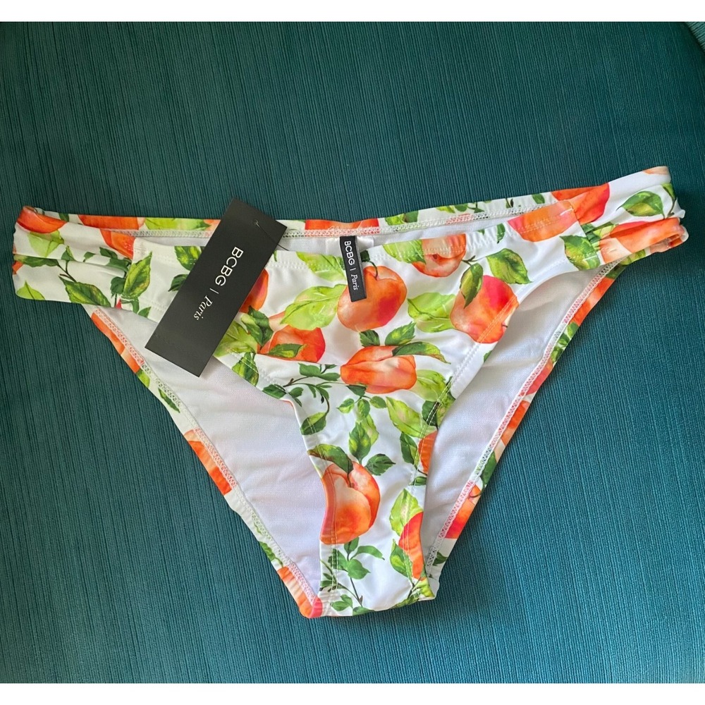 BCBG Women's Rusched Tab Peach Print Bikini Swim Bottom Size XXL - NWT - Picture 5 of 6